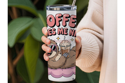 Coffee Sloth 20oz Tumbler Wrap Sublimation DesignSVG 