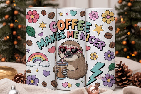 Coffee Sloth 20oz Tumbler Wrap Sublimation DesignSVG 