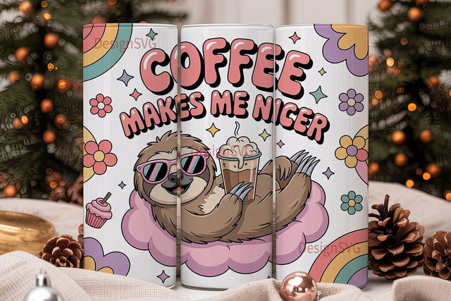 Coffee Sloth 20oz Tumbler Wrap Sublimation DesignSVG 