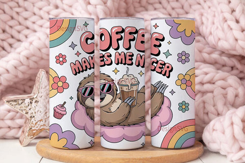Coffee Sloth 20oz Tumbler Wrap Sublimation DesignSVG 