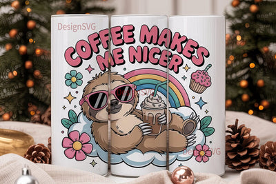 Coffee Sloth 20oz Tumbler Wrap Sublimation DesignSVG 