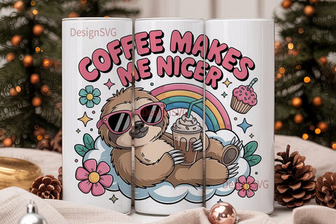 Coffee Sloth 20oz Tumbler Wrap Sublimation DesignSVG 