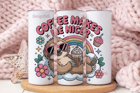 Coffee Sloth 20oz Tumbler Wrap Sublimation DesignSVG 