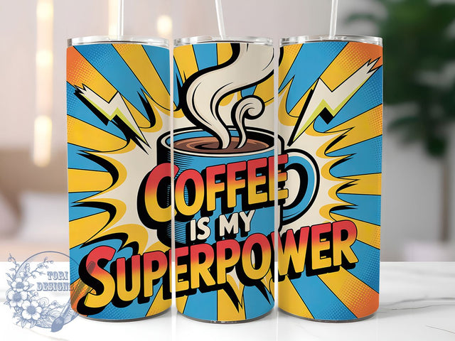 Coffee Superpower 20oz Tumbler, Coffee Is My Superpower Quote, Vintage Coffee Wrap, Rustic Coffee Sublimation, 20oz Tumbler Wrap, Sublimation Design PNG, Coffee Lover Gift Sublimation ToriDesigns 