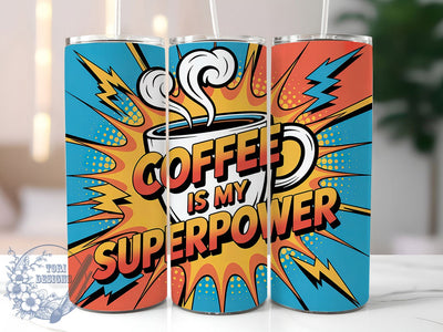 Coffee Superpower 20oz Tumbler, Coffee Is My Superpower Quote, Vintage Coffee Wrap, Rustic Coffee Sublimation, 20oz Tumbler Wrap, Sublimation Design PNG, Coffee Lover Gift Sublimation ToriDesigns 