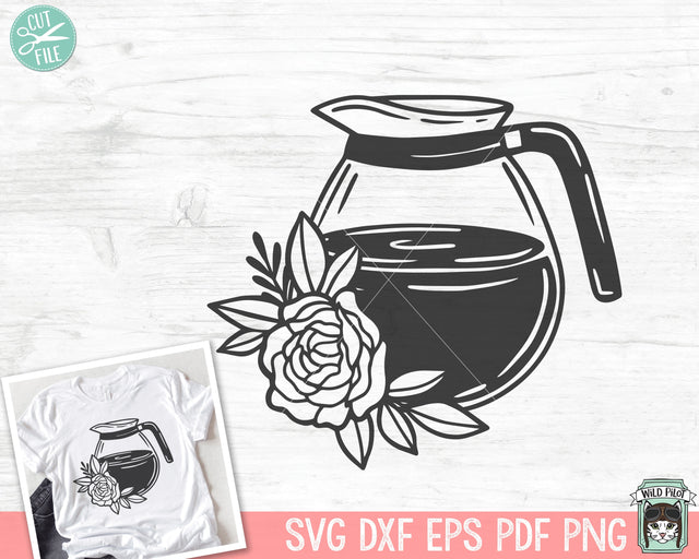 Coffee SVG, Coffee Lover SVG, Coffee Pot Flower svg, Coffee png file, Floral Coffee Pot svg file, Floral Coffee Maker SVG SVG Wild Pilot 