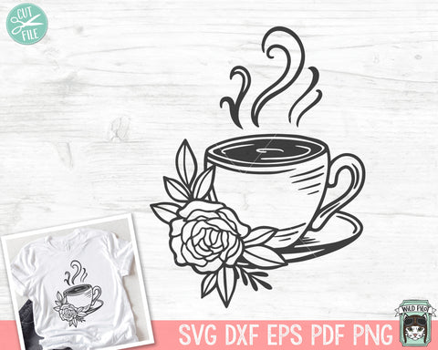 Coffee SVG, Coffee Lover SVG, Floral Coffee Cup SVG, Coffee Cup Flower svg, Coffee png file, Floral Mug svg, Floral Teacup, Flower Tea Cup SVG Wild Pilot 