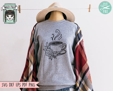 Coffee SVG, Coffee Lover SVG, Floral Coffee Cup SVG, Coffee Cup Flower svg, Coffee png file, Floral Mug svg, Floral Teacup, Flower Tea Cup SVG Wild Pilot 