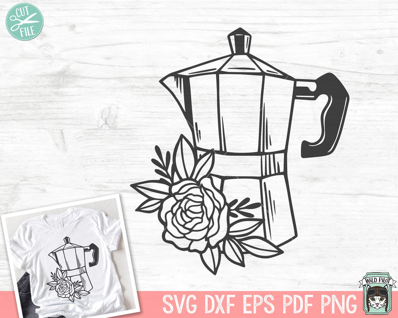 Coffee SVG, Coffee Lover SVG, Floral Coffee Maker SVG, Coffee Pot Flower svg, Coffee png file, Flower Coffee Maker svg file SVG Wild Pilot 