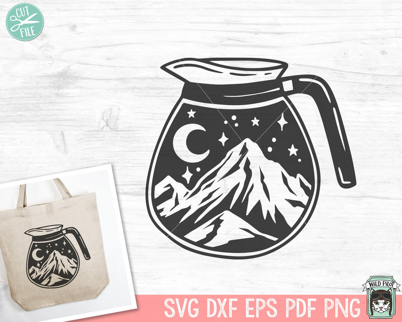 Coffee SVG, Coffee Pot Mountain Scene svg, Coffee Lover svg, Outdoors svg, Coffee and Camping svg, Coffee png, Coffee Pot svg file SVG Wild Pilot 
