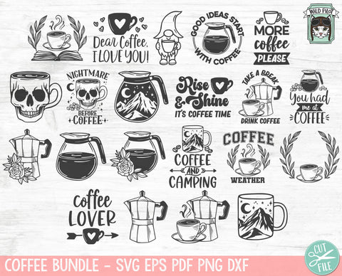 Coffee SVG files Bundle, Coffee Lover SVG, Coffee Books svg files, Skull Coffee svg, Skeleton Coffee svg, Coffee png file, Coffee Cup svg SVG Wild Pilot 