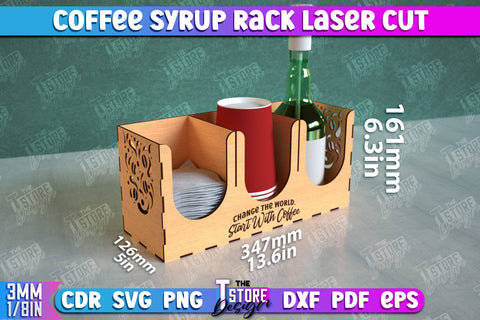 Coffee Syrup Rack Bundle | Desktop Organizer | Coffee Shop Organizer | Tea Bag Dispenser | CNC Files SVG The T Store Design 