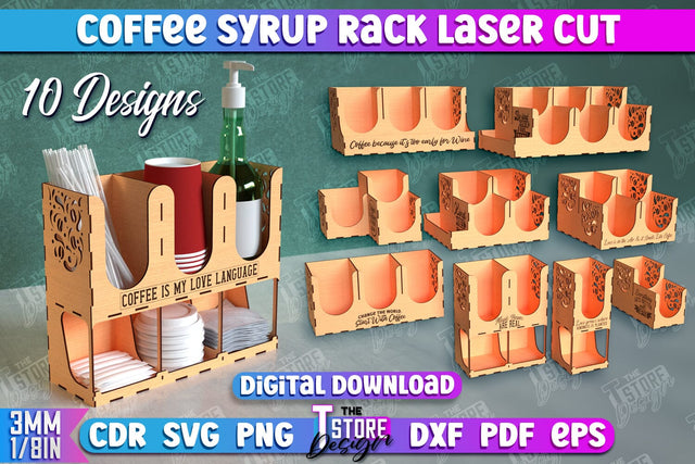 Coffee Syrup Rack Bundle | Desktop Organizer | Coffee Shop Organizer | Tea Bag Dispenser | CNC Files SVG The T Store Design 