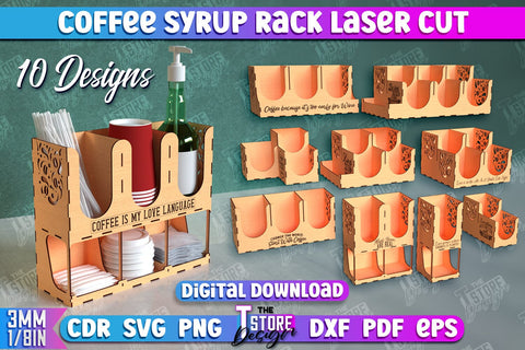 Coffee Syrup Rack Bundle | Desktop Organizer | Coffee Shop Organizer | Tea Bag Dispenser | CNC Files SVG The T Store Design 