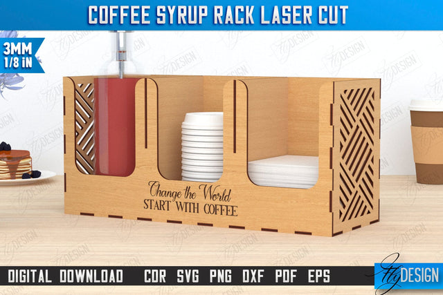 Coffee Syrup Rack | Desktop Organizer | Coffee Shop Organizer | Tea Bag Dispenser | CNC File SVG Fly Design 