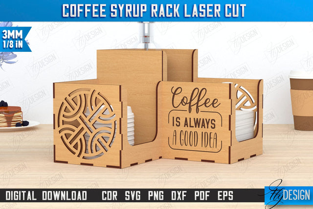 Coffee Syrup Rack | Desktop Organizer | Coffee Shop Organizer | Tea Bag Dispenser | CNC File SVG Fly Design 