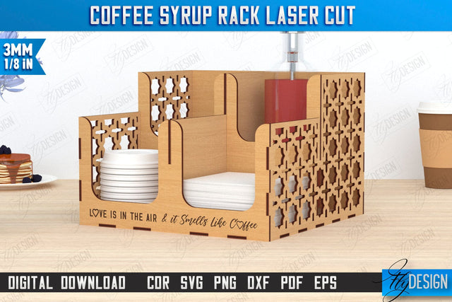 Coffee Syrup Rack | Desktop Organizer | Coffee Shop Organizer | Tea Bag Dispenser | CNC File SVG Fly Design 