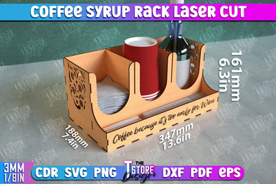 Coffee Syrup Rack | Desktop Organizer | Coffee Shop Organizer | Tea Bag Dispenser | CNC File SVG The T Store Design 