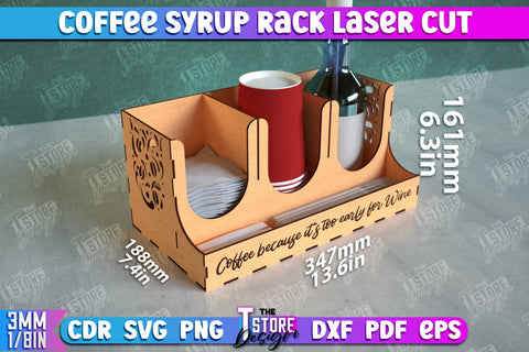 Coffee Syrup Rack | Desktop Organizer | Coffee Shop Organizer | Tea Bag Dispenser | CNC File SVG The T Store Design 