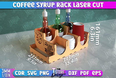 Coffee Syrup Rack | Desktop Organizer | Coffee Shop Organizer | Tea Bag Dispenser | CNC File SVG The T Store Design 