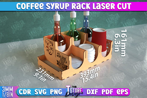 Coffee Syrup Rack | Desktop Organizer | Coffee Shop Organizer | Tea Bag Dispenser | CNC File SVG The T Store Design 