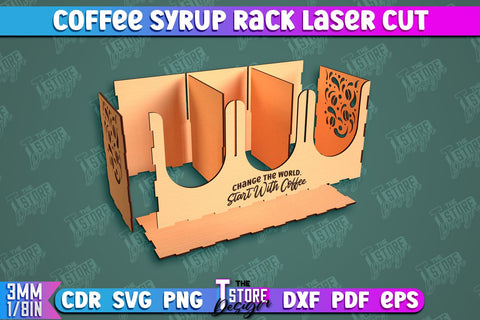 Coffee Syrup Rack | Desktop Organizer | Coffee Shop Organizer | Tea Bag Dispenser | CNC File SVG The T Store Design 