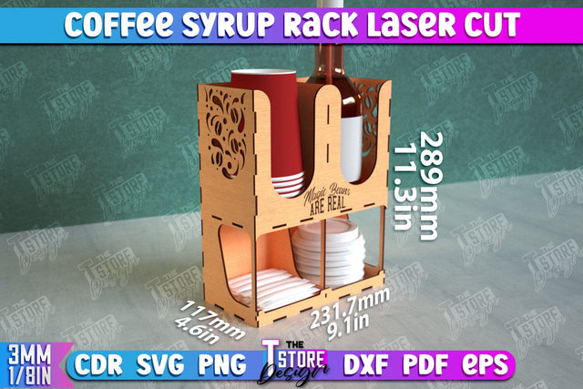 Coffee Syrup Rack | Desktop Organizer | Coffee Shop Organizer | Tea Bag Dispenser | CNC File SVG The T Store Design 