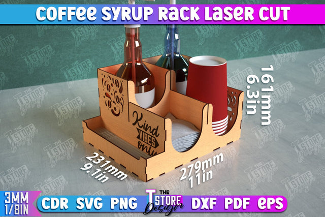 Coffee Syrup Rack | Desktop Organizer | Coffee Shop Organizer | Tea Bag Dispenser | CNC File SVG The T Store Design 