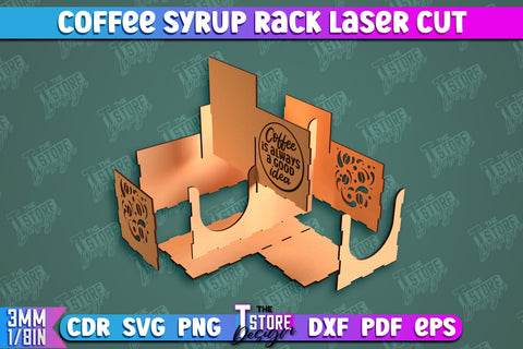 Coffee Syrup Rack | Desktop Organizer | Coffee Shop Organizer | Tea Bag Dispenser | CNC File SVG The T Store Design 