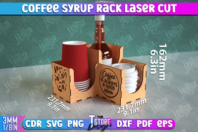 Coffee Syrup Rack | Desktop Organizer | Coffee Shop Organizer | Tea Bag Dispenser | CNC File SVG The T Store Design 