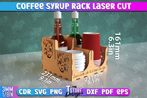 Coffee Syrup Rack | Desktop Organizer | Coffee Shop Organizer | Tea Bag Dispenser | CNC File SVG The T Store Design 
