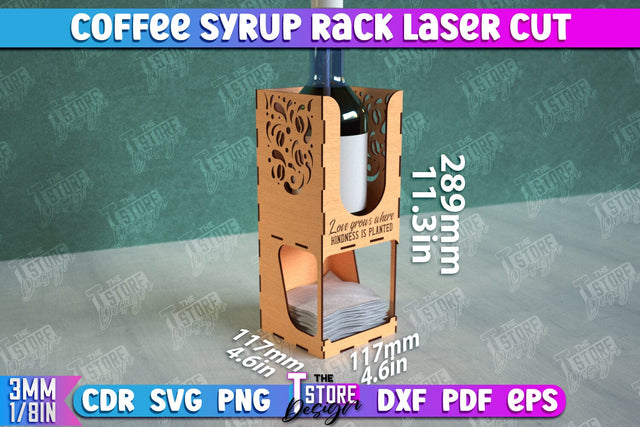 Coffee Syrup Rack | Desktop Organizer | Coffee Shop Organizer | Tea Bag Dispenser | CNC File SVG The T Store Design 