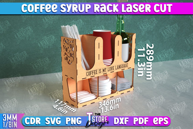 Coffee Syrup Rack | Desktop Organizer | Coffee Shop Organizer | Tea Bag Dispenser | CNC File SVG The T Store Design 