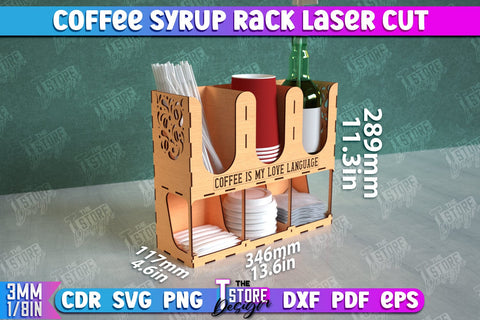 Coffee Syrup Rack | Desktop Organizer | Coffee Shop Organizer | Tea Bag Dispenser | CNC File SVG The T Store Design 