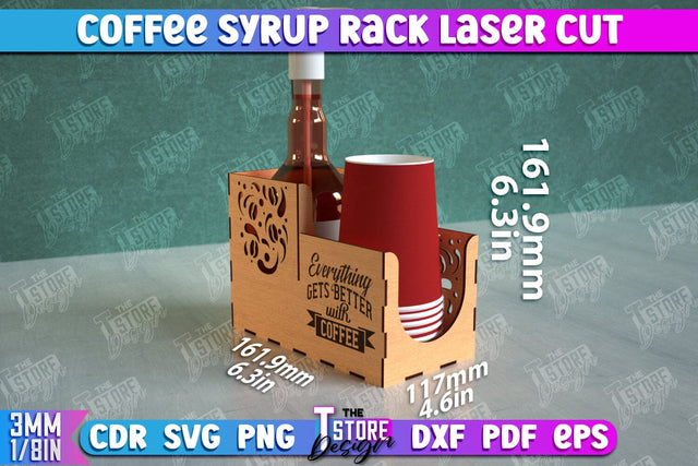Coffee Syrup Rack | Desktop Organizer | Coffee Shop Organizer | Tea Bag Dispenser | CNC File SVG The T Store Design 