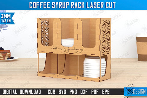 Coffee Syrup Rack Laser Cut Bundle | Desktop Organizer | Coffee Shop Organizer | Tea Bag Dispenser | CNC Files SVG Fly Design 