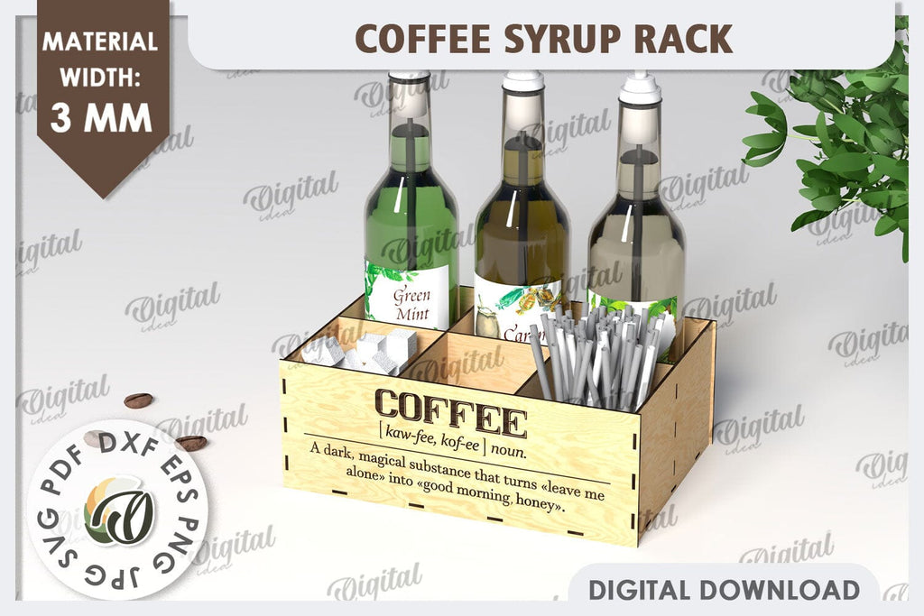 Coffee Syrup Rack Laser Cut Design. Wooden Bottle Holder SVG - So Fontsy