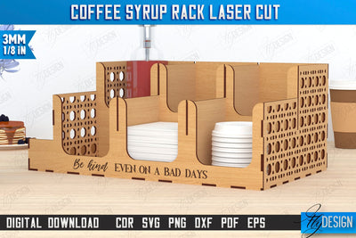 Coffee Syrup Rack Laser Cut | Desktop Organizer | Coffee Shop Organizer | Tea Bag Dispenser | CNC File SVG Fly Design 