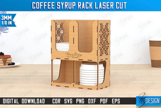 Coffee Syrup Rack Laser Cut | Desktop Organizer | Coffee Shop Organizer | Tea Bag Dispenser | CNC File SVG Fly Design 