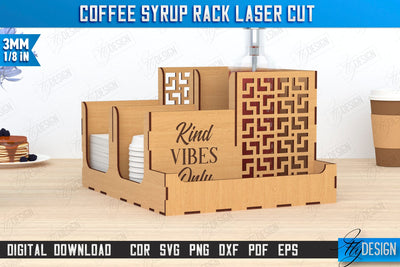 Coffee Syrup Rack Laser Cut | Desktop Organizer | Coffee Shop Organizer | Tea Bag Dispenser | CNC File SVG Fly Design 