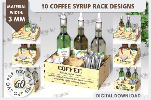 Coffee Syrup Racks Laser Cut Bundle. Bottle Holders SVG SVG Evgenyia Guschina 