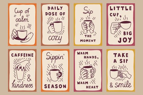 Coffee & Tea Vintage Sketch Posters Digital Pattern Rin Green 