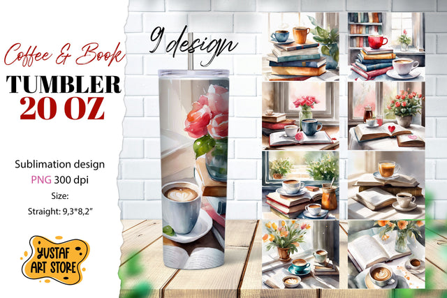 Coffee tumbler bundle. Coffee and book sublimation 9 design Sublimation Yustaf Art Store 