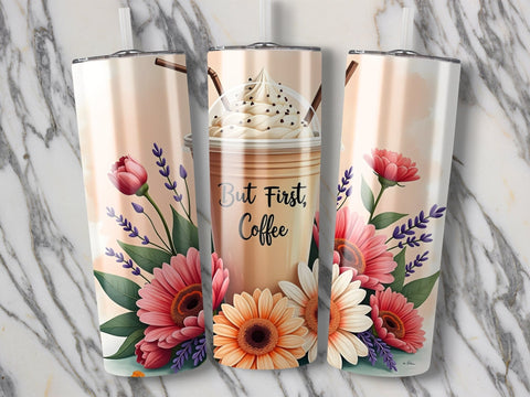 Coffee Tumbler Wrap, But first coffee PNG Sublimation Luvleigh Digitals 