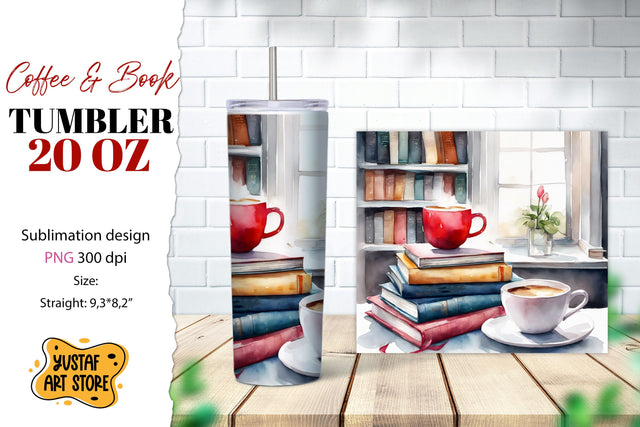 Coffee tumbler wrap. Coffee and book sublimation design Sublimation Yustaf Art Store 