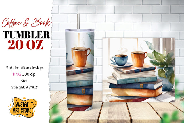 Coffee tumbler wrap. Coffee and book sublimation design Sublimation Yustaf Art Store 