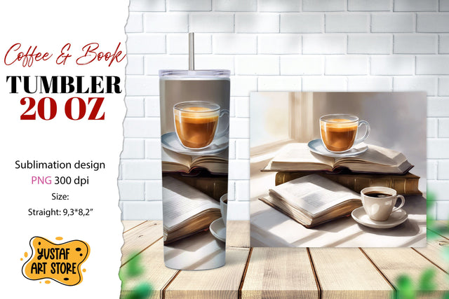 Coffee tumbler wrap. Coffee and book sublimation design Sublimation Yustaf Art Store 