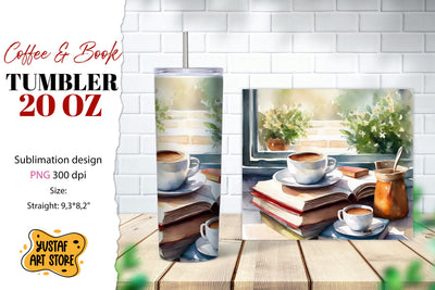 Coffee tumbler wrap. Coffee and book sublimation design Sublimation Yustaf Art Store 