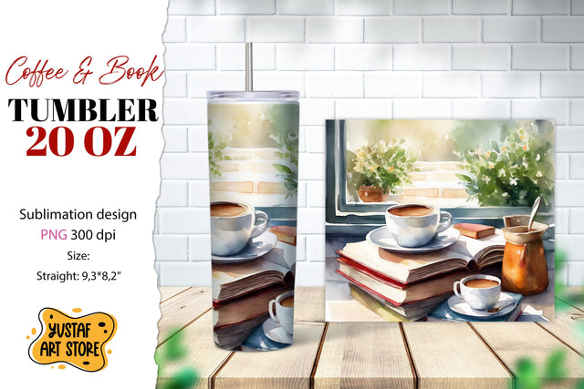 Coffee tumbler wrap. Coffee and book sublimation design Sublimation Yustaf Art Store 