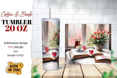 Coffee tumbler wrap. Coffee and book sublimation design Sublimation Yustaf Art Store 